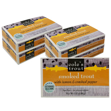 Coles Smoked Trout Fillet with Lemon & Cracked Pepper, 3.2oz Hand-Packed Canned Fish, Pack of 5, High Protein, Preservative Free
