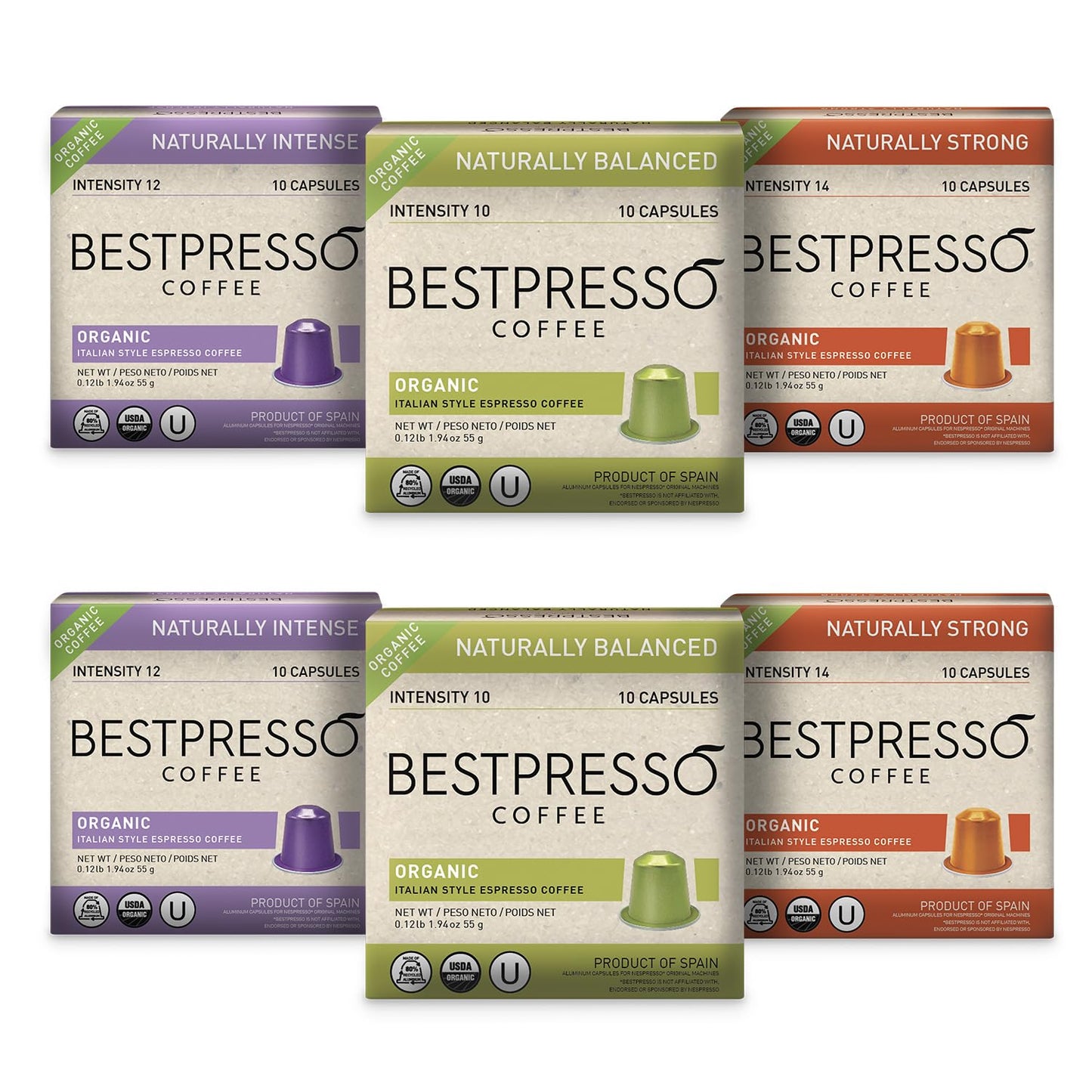 Organic Usda Bestpresso Coffee Aluminum Espresso Pods For Nespresso Original Machine 120 Pack (Variety Pack)