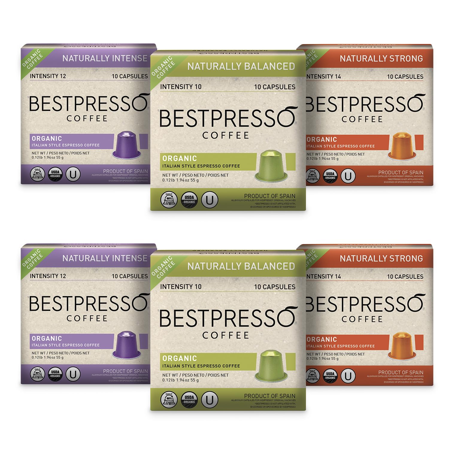 Organic Usda Bestpresso Coffee Aluminum Espresso Pods For Nespresso Original Machine 120 Pack (Variety Pack)