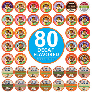 Crazy Cups Flavored Decaf Coffee Pods Variety Pack Compatible with Keurig K Cups malt-inspired  80 Count  Assorted Decaffeinated Flavored Coffee Sampler