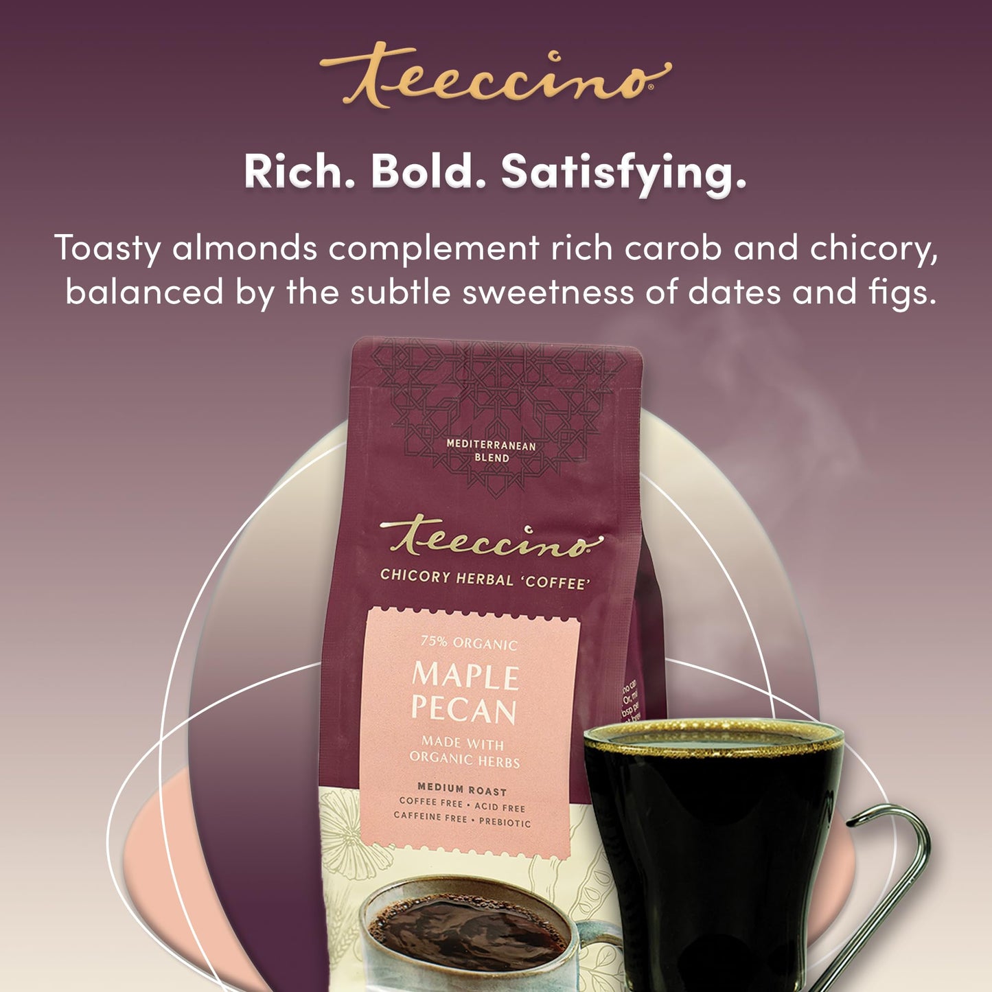 Teeccino Maple Pecan Chicory Coffee Alternative, Caffeine Free, Medium Roast, 11 Ounce