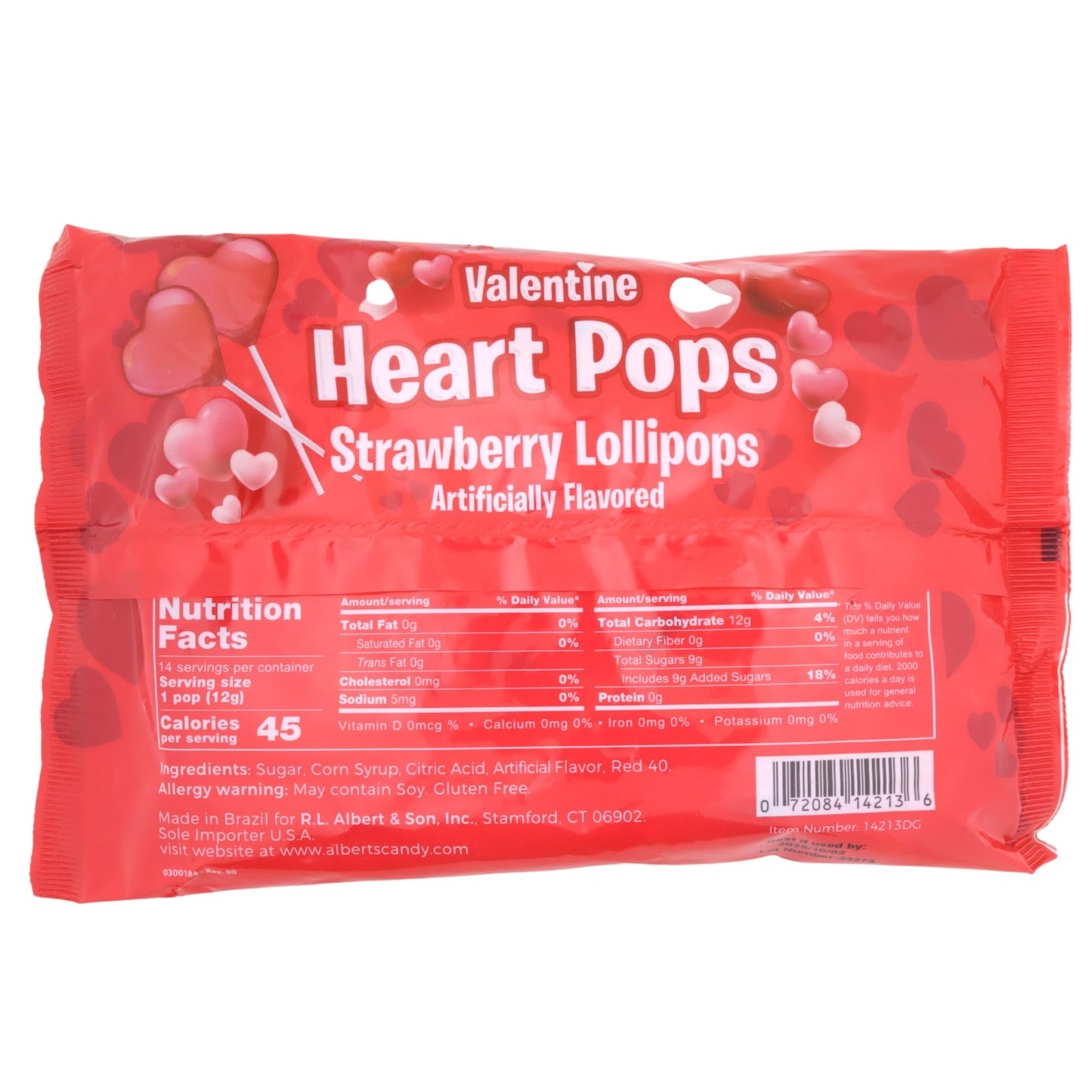 Alberts Heart Shaped Lollipops, Strawberry Flavored, Individually Wrapped, 14 Count, 6 Ounces