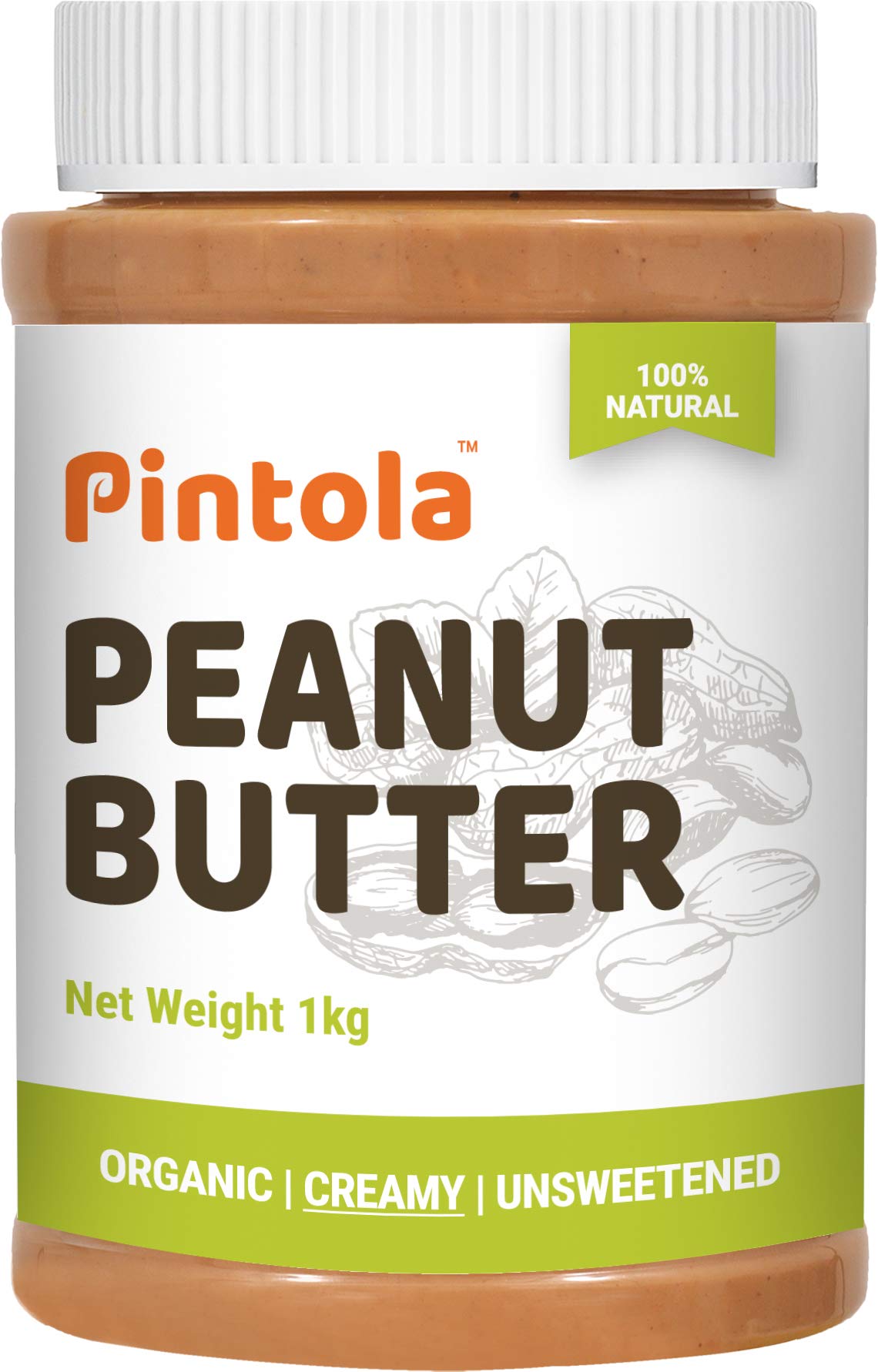All Natural Organic Roasted Peanut Butter Spread (creamy) Unsweetened 1kg (35.27 OZ) By Pintola
