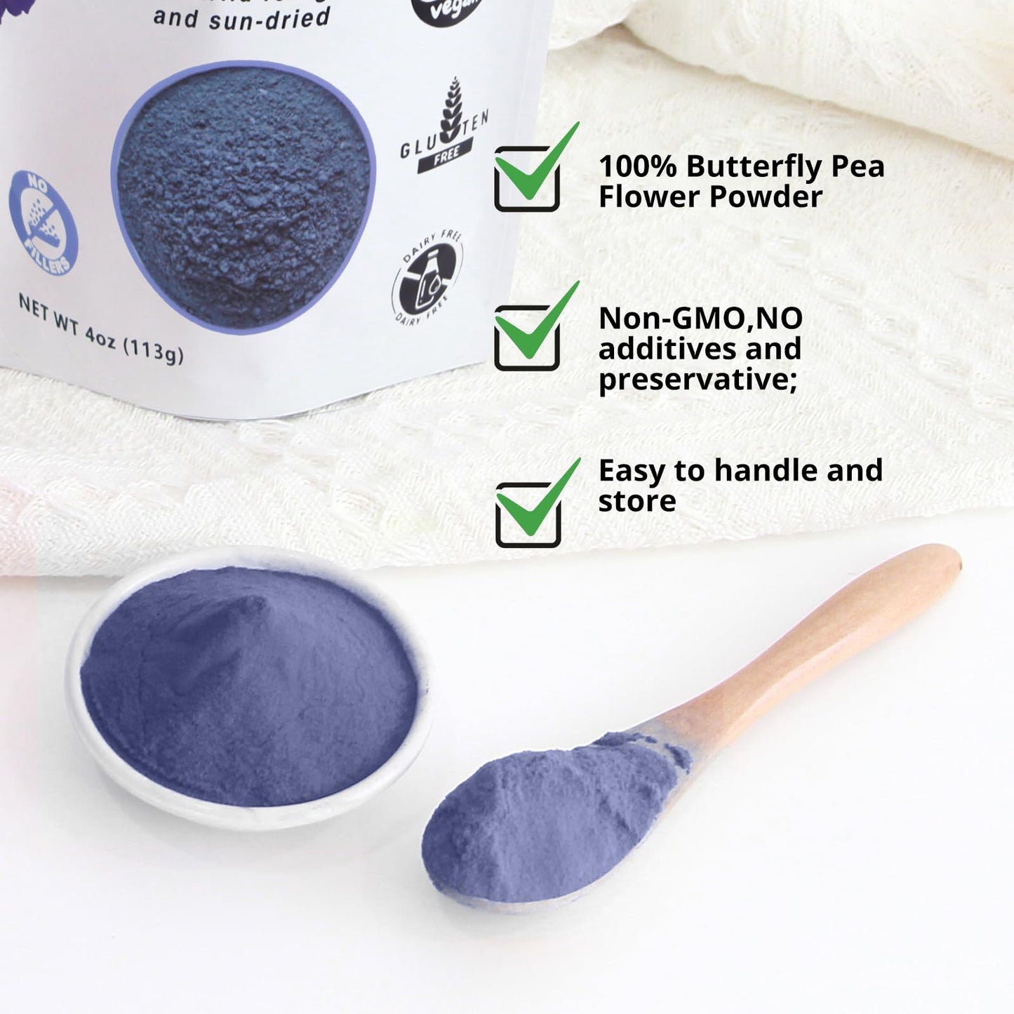Butterfly Pea Flower Powder 4Oz | Natural Blue Food Coloring For Drinks, Baking, Smoothies | Vegan, Non-Gmo, Gluten-Free, No Add