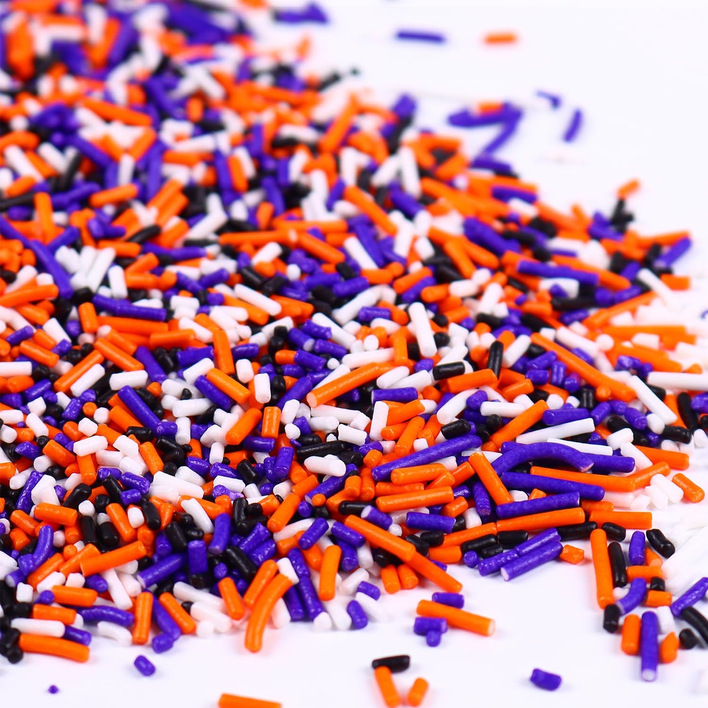 Milovin Edible Halloween Jimmies Sprinkles, 120g, White, Purple, Orange, Black for Cake, Cupcake, Baking, Ice Cream, Cookies