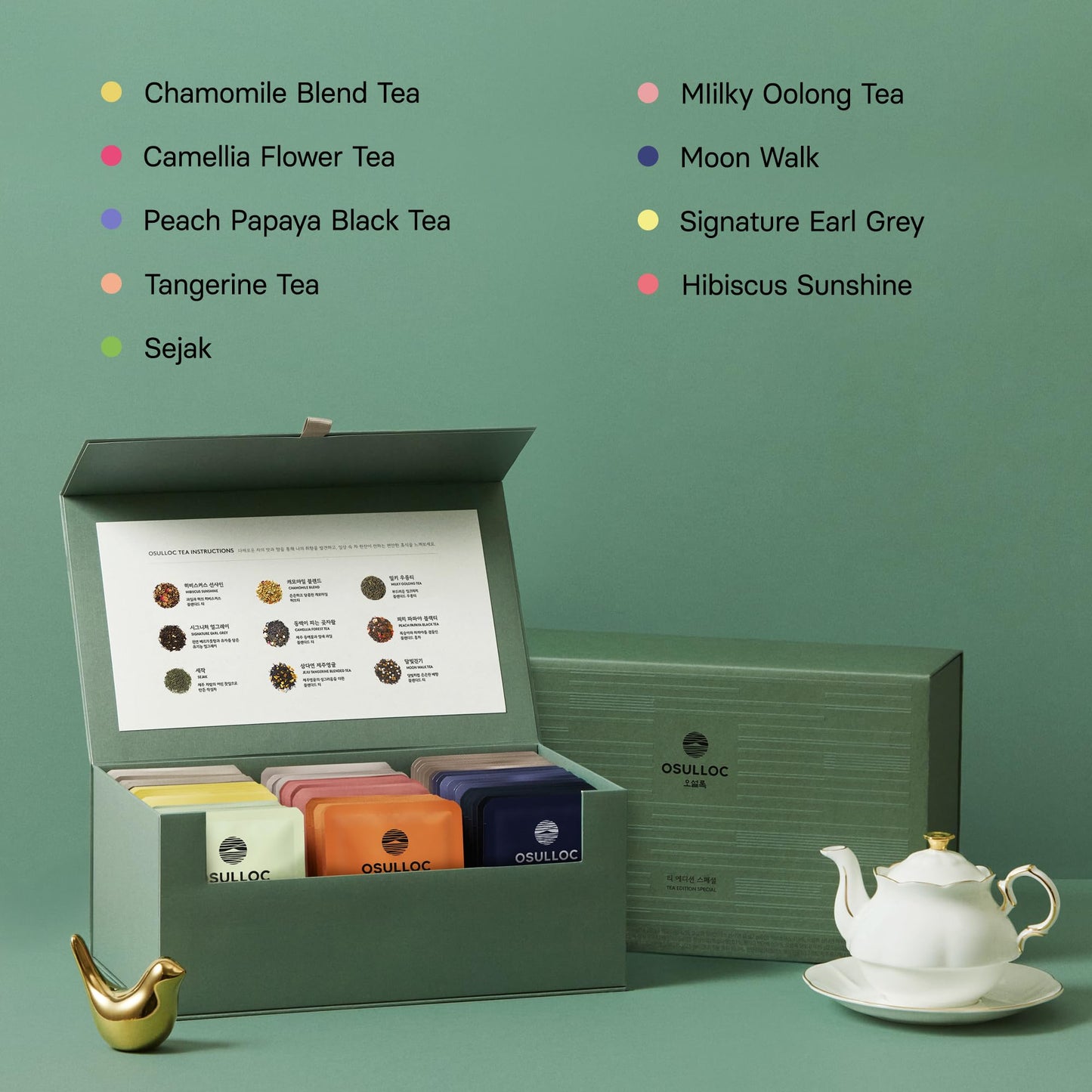 Osulloc Special Tea Edition (54 Count, 9 Flavors X 6 Ea), Premium Tea Variety Sampler - Self Care Gift Box, Premium Gourmet Pure