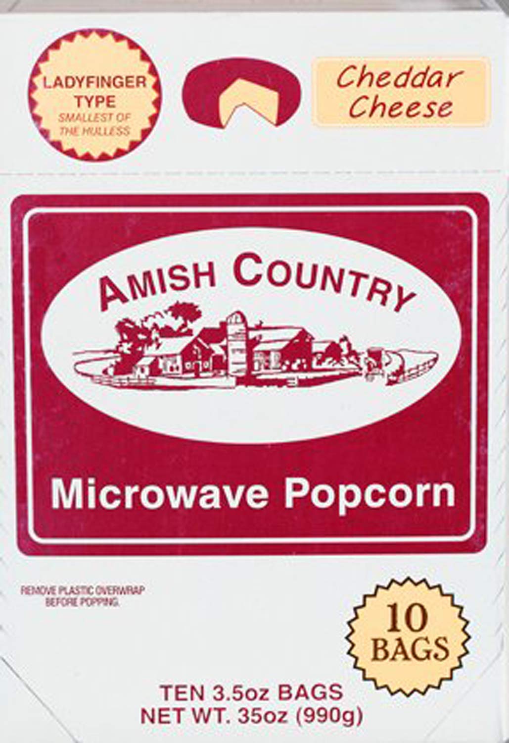 Amish Country Popcorn | Old Fashioned Microwave Popcorn | 10 Bags Cheddar Cheese Ladyfinger | Non-Gmo, Gluten Free, Microwaveabl