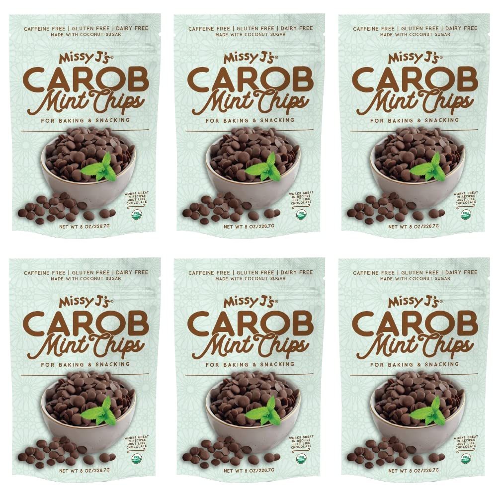 Missy Js Organic Mint Carob Chips 8 Oz 6 Pack | Made With Coconut Sugar Vegan, Gluten And Caffeine Free Healthy Substitute For Chocolate, Perfect For Snacks And  , Personalized Gift