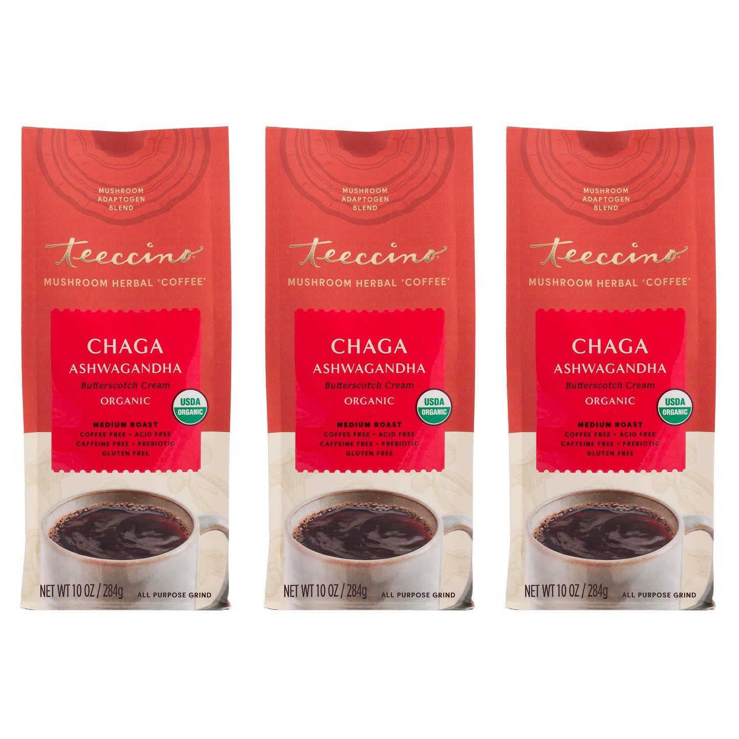 Teeccino Herbal Coffee Alternative - Butterscotch Cream, Organic, Caffeine-Free, 10 oz (Pack of 3)