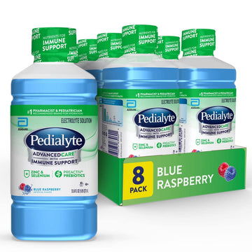 Pedialyte Advancedcare Electrolyte Solution, 1 Liter, 8 Count, With Preactiv Prebiotics, Hydration Drink, Blue Raspberry