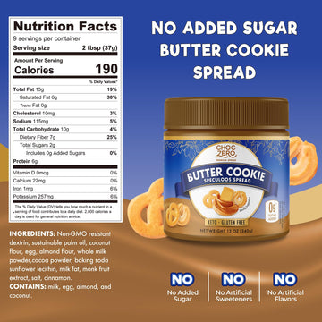 Choczero Keto Cookie Butter Spread - No Sugar Added, Gluten Free, Low Carb Speculoos, Biscuit, Keto Friendly, Nut Butter Alterna