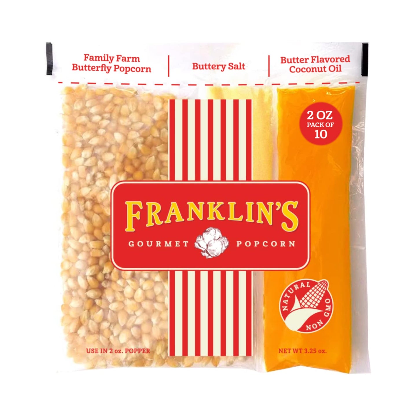 Franklins Gourmet Popcorn All-In-One Popcorn Packs For Popcorn Machine - 2Oz Pack Of 10 - Made In Usa - Packs Of Popcorn Bags Wi