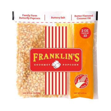 Franklins Gourmet Popcorn All-In-One Popcorn Packs For Popcorn Machine - 2Oz Pack Of 10 - Made In Usa - Packs Of Popcorn Bags Wi