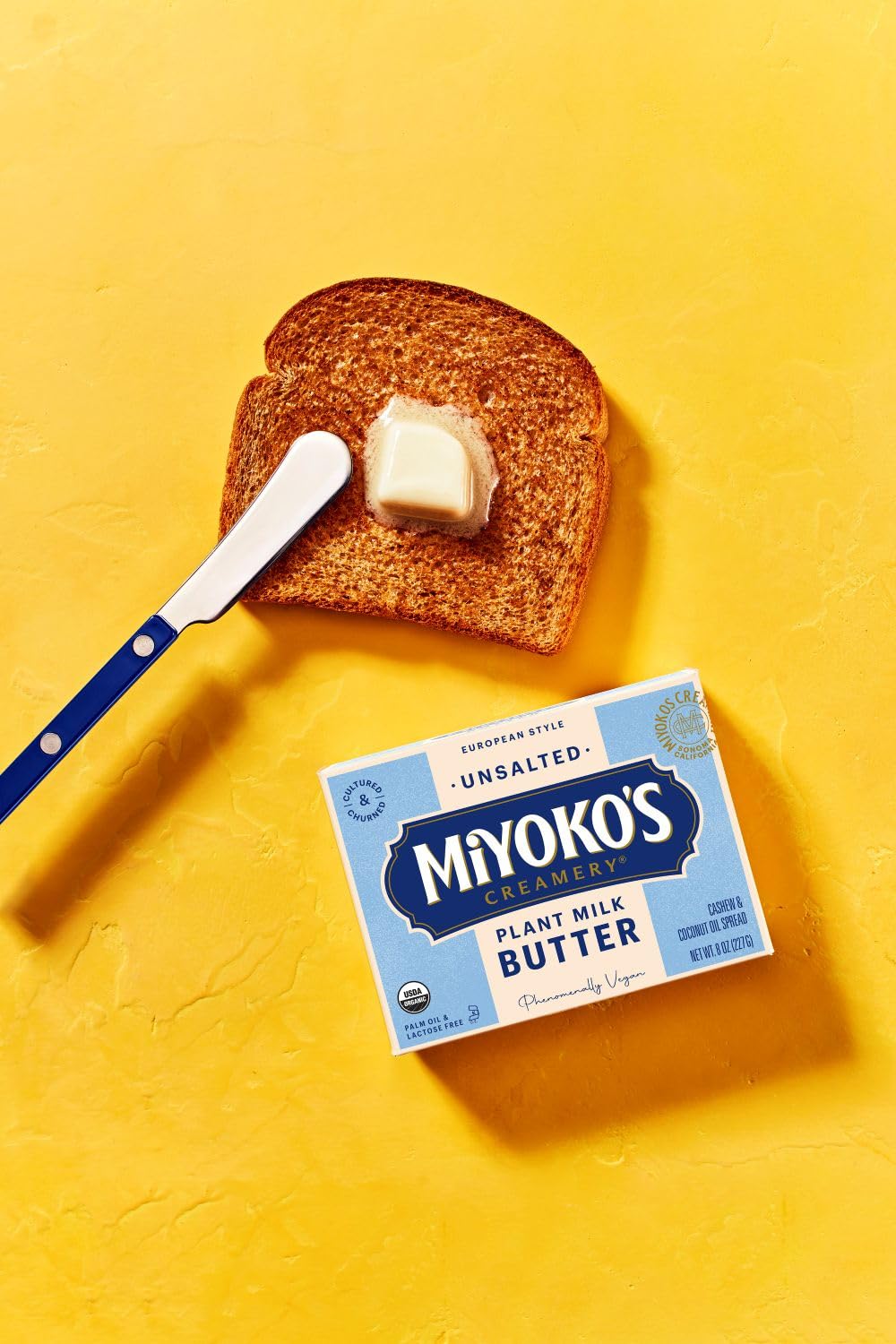 MIYOKOS CREAMERY Organic Vegan Butter, Unsalted, European Style, Cultured Plant Milk Based, Unsalted, 8 oz Stick (1-Pack)