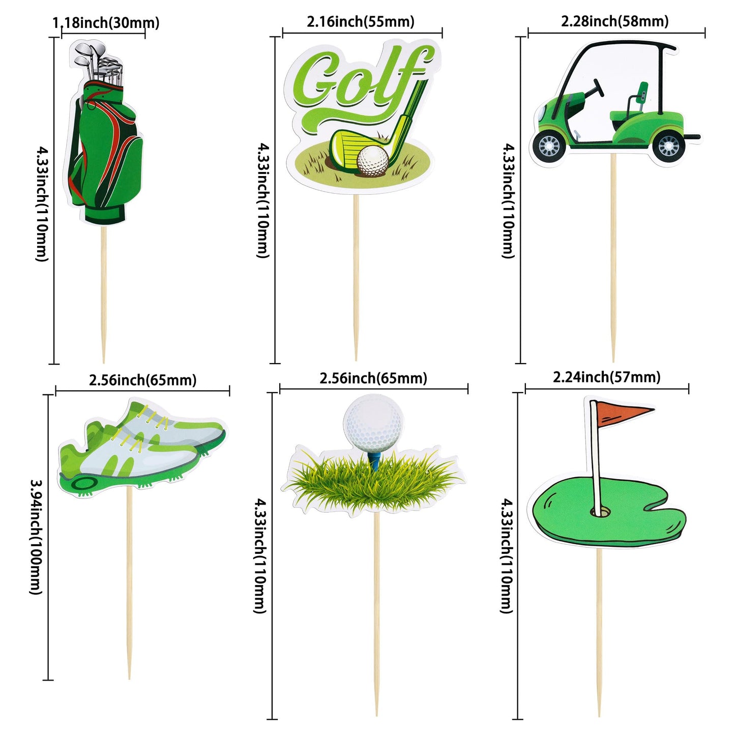 Gyufise 36Pcs Golf Cupcake Toppers Trophy Lawn Golf Shoes Bag Ball Carts Cupcake Picks For Golf Sports Player Theme Baby Shower