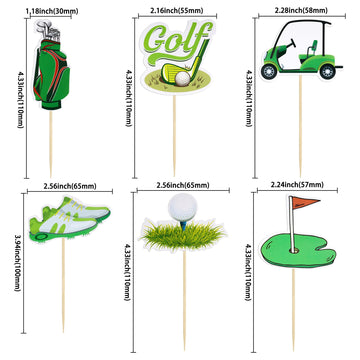 Gyufise 36Pcs Golf Cupcake Toppers Trophy Lawn Golf Shoes Bag Ball Carts Cupcake Picks For Golf Sports Player Theme Baby Shower