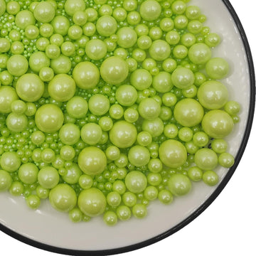 Edible Grassgreen Pearls Sugar Sprinkles 120g/4.23 oz, Mix size Candy Pearl for Cake Decorating and Cupcake Toppers, Cookie Deco
