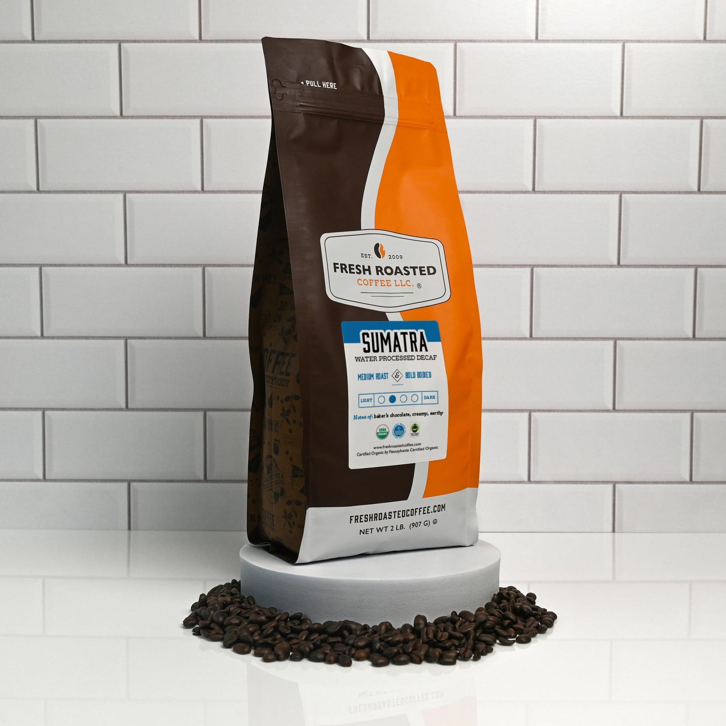 Fresh Roasted Coffee,100% Organic Sumatra Water Decaf | 5 Lb (80 Oz) | Single Origin | Medium Roast | Rfa Kosher | Whole Bean