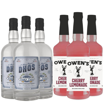 ChromaCast Dhos Handcrafted Non-Alcoholic Vodka 750 ML & Owen’s Cherry Lemonade Mix 32 OZ - Keto-Friendly, Zero Sugar, 3 Pack