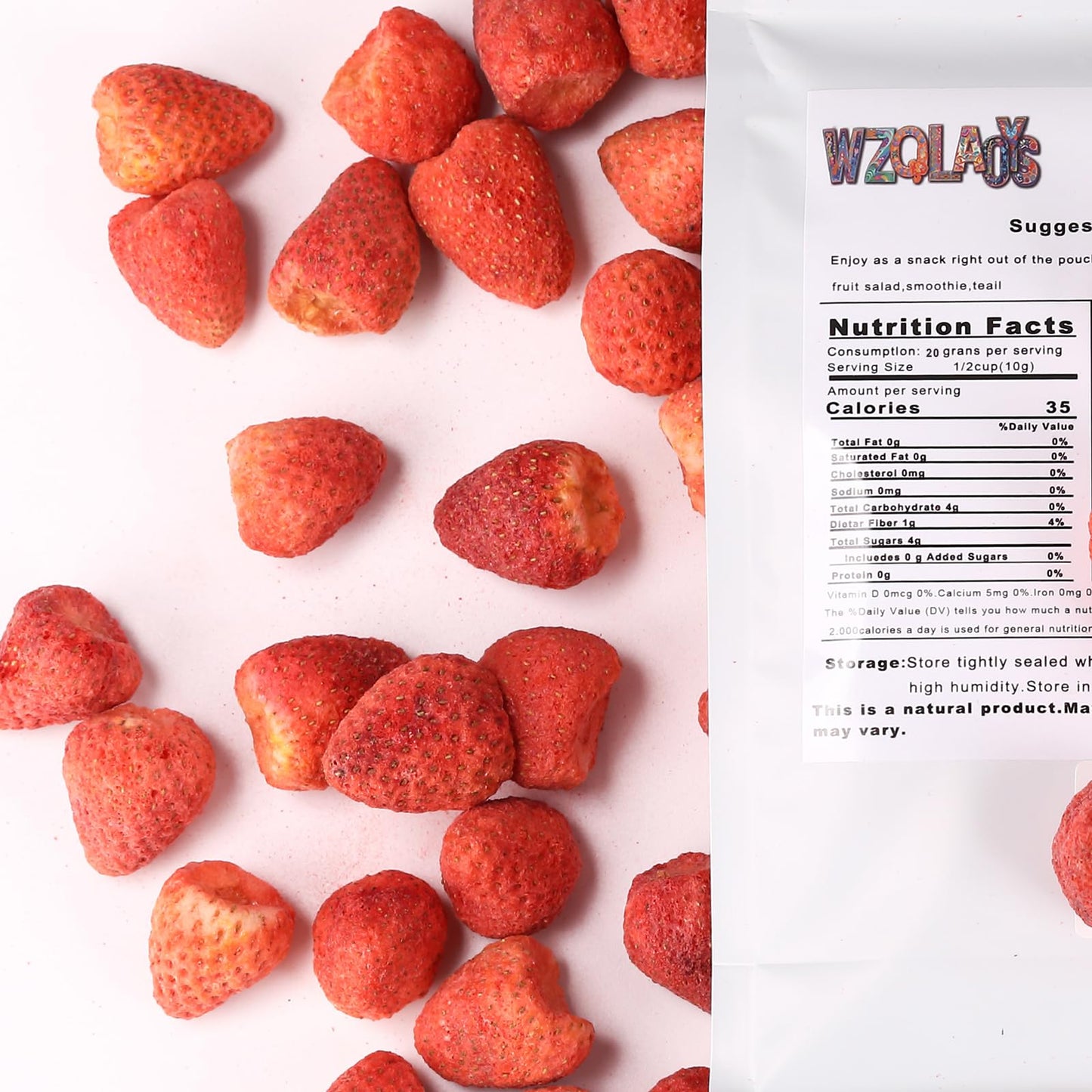 WZQLAOYS Freeze Dried Whole Strawberries, Dehydrated Fruit Snacks, 7.76oz, No Added Sugar, Red