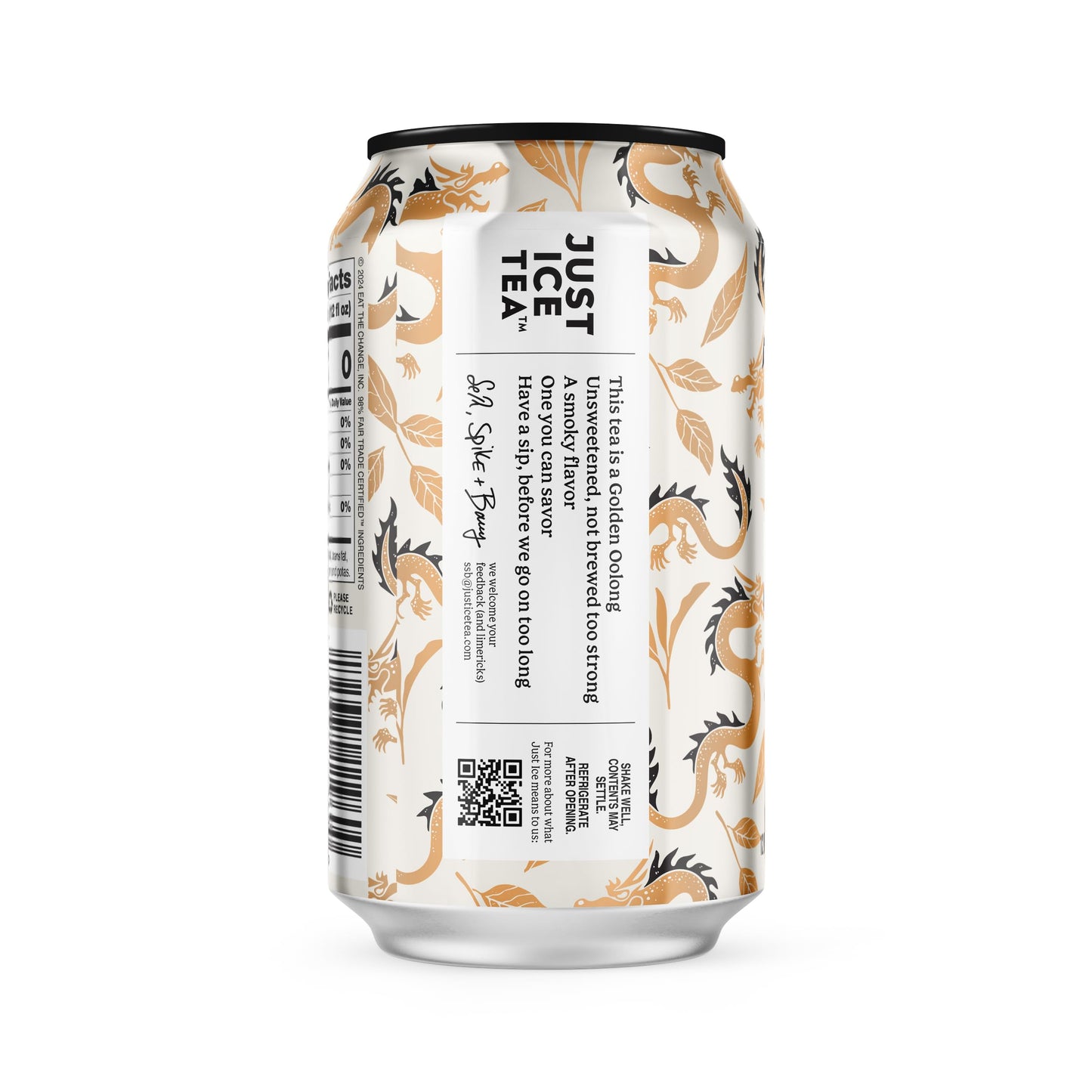 Just Ice Tea, Golden Oolong Iced Tea, 12-Pack (12Oz Cans), Green Tea, Usda Certified Organic, Real Brewed, No Calories, Unsweete