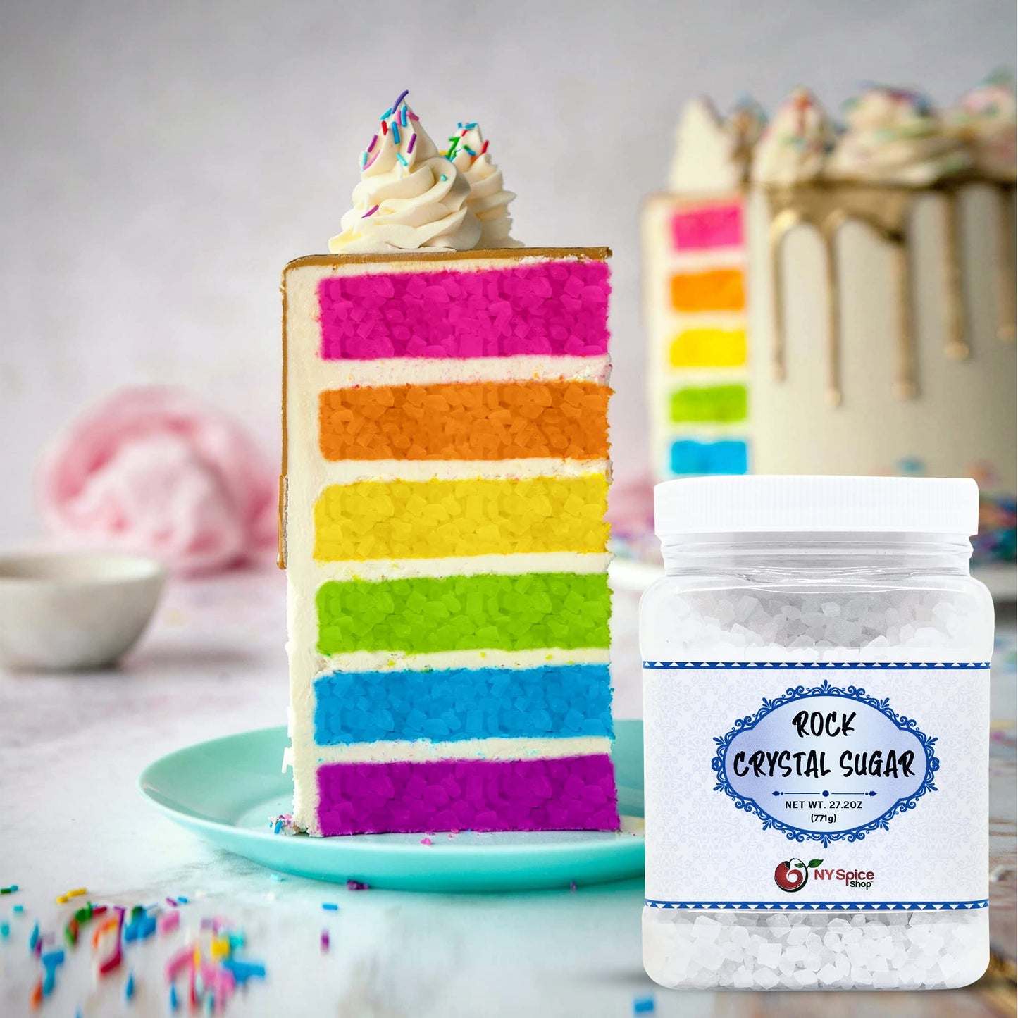 NY SPICE SHOP Rock Crystal Sugar - 1.7 Pound (27.2 Ounce) Jar Rock Candy Crystals - Sugar Rocks Whole - Sugar Crystals - Rock Ca