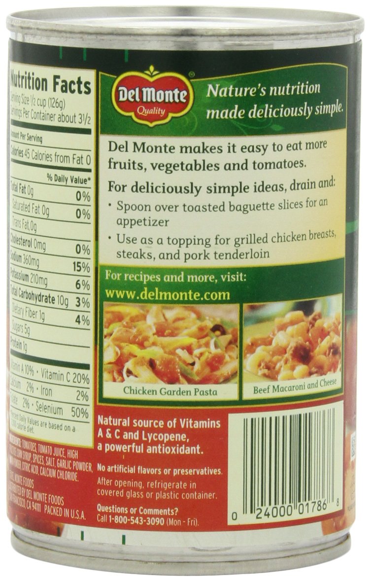 Del Monte Diced Tomatoes Basil, Garlic And Oregano, 14.5-Ounce (Pack Of 8)