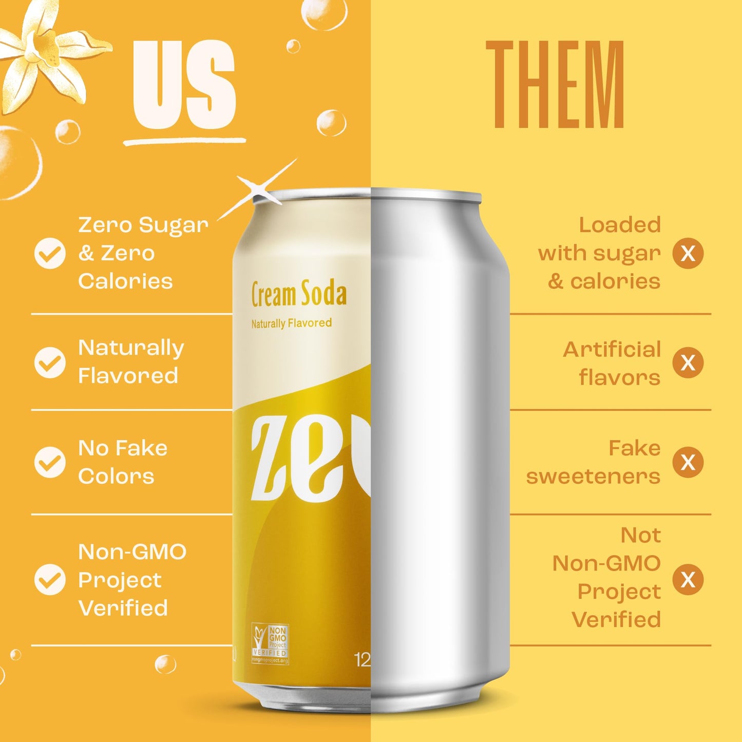 Zevia Zero Sugar Soda, Cream Soda, 12 oz Cans (24-Pack) - Naturally Sweetened, Non-GMO Project Verified, Gluten-Free, Vegan