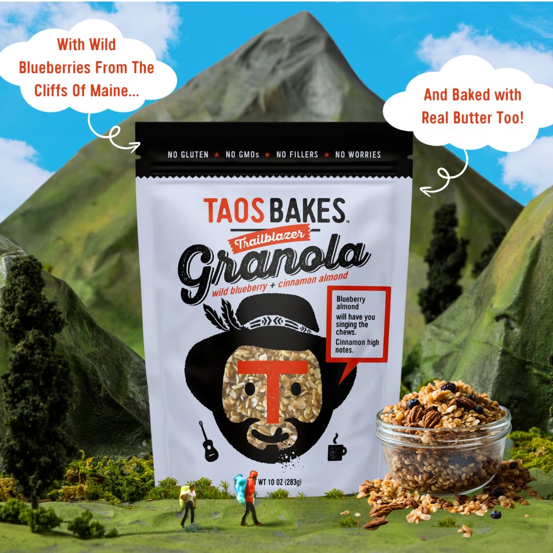 Taos Bakes - Wild Blueberry & Cinnamon Granola - Crunchy Granola Breakfast Snack - Gluten Free, No Gmos, No Fillers - 10 Oz (Pac