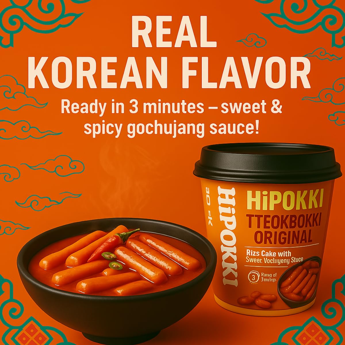 Unhas Korean Spicy and Sweet Rice Cakes, 2 Cups Instant Korean Rice Cake Tteokbokki Tteok, Single Serving, Original Flavor - Pa