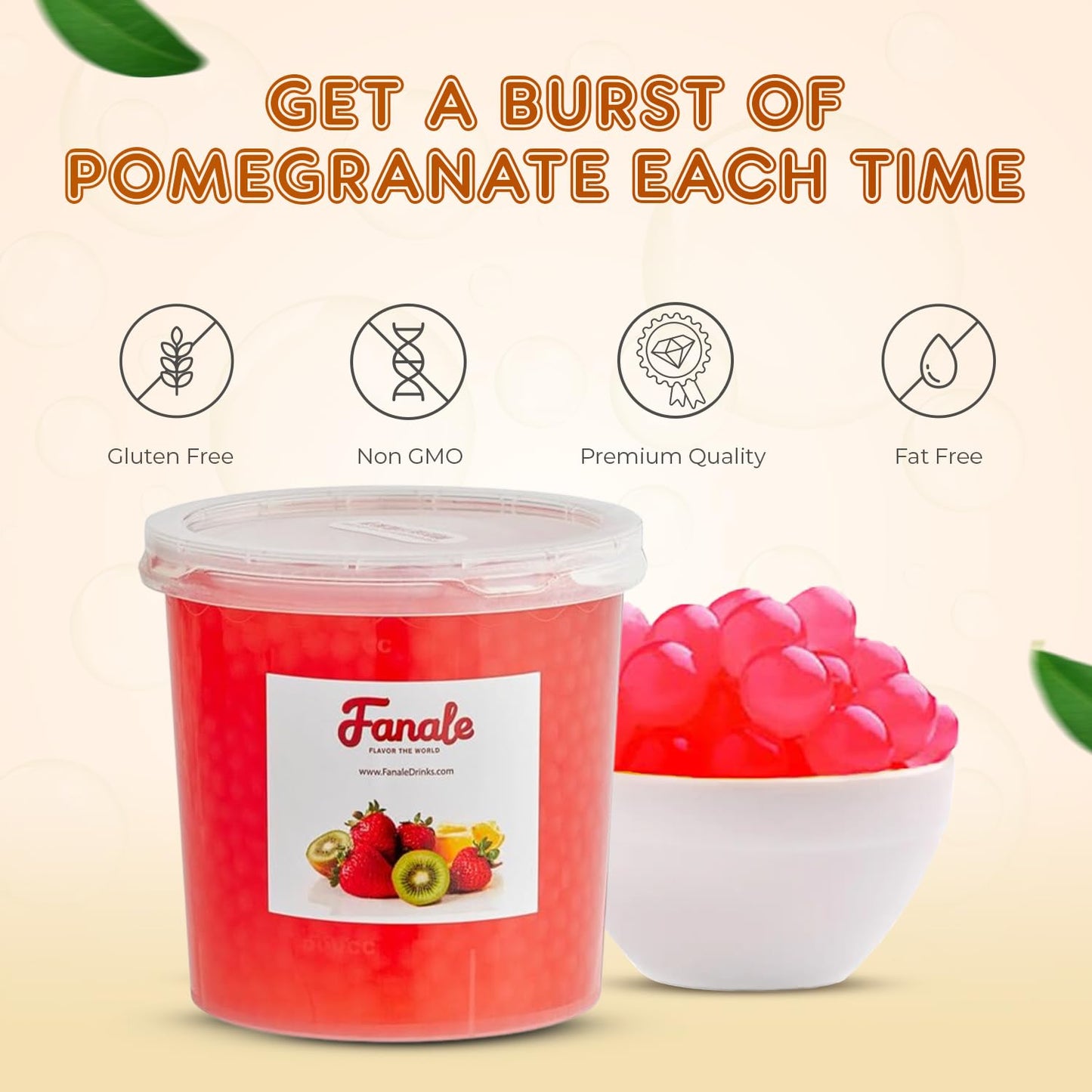 Fanale Pomegranate Popping Boba Pearls, Vegan, Non Gmo, Gluten Free, Fat Free, Perfect For Bubble Tea, Smoothies, Ice Cream, Des