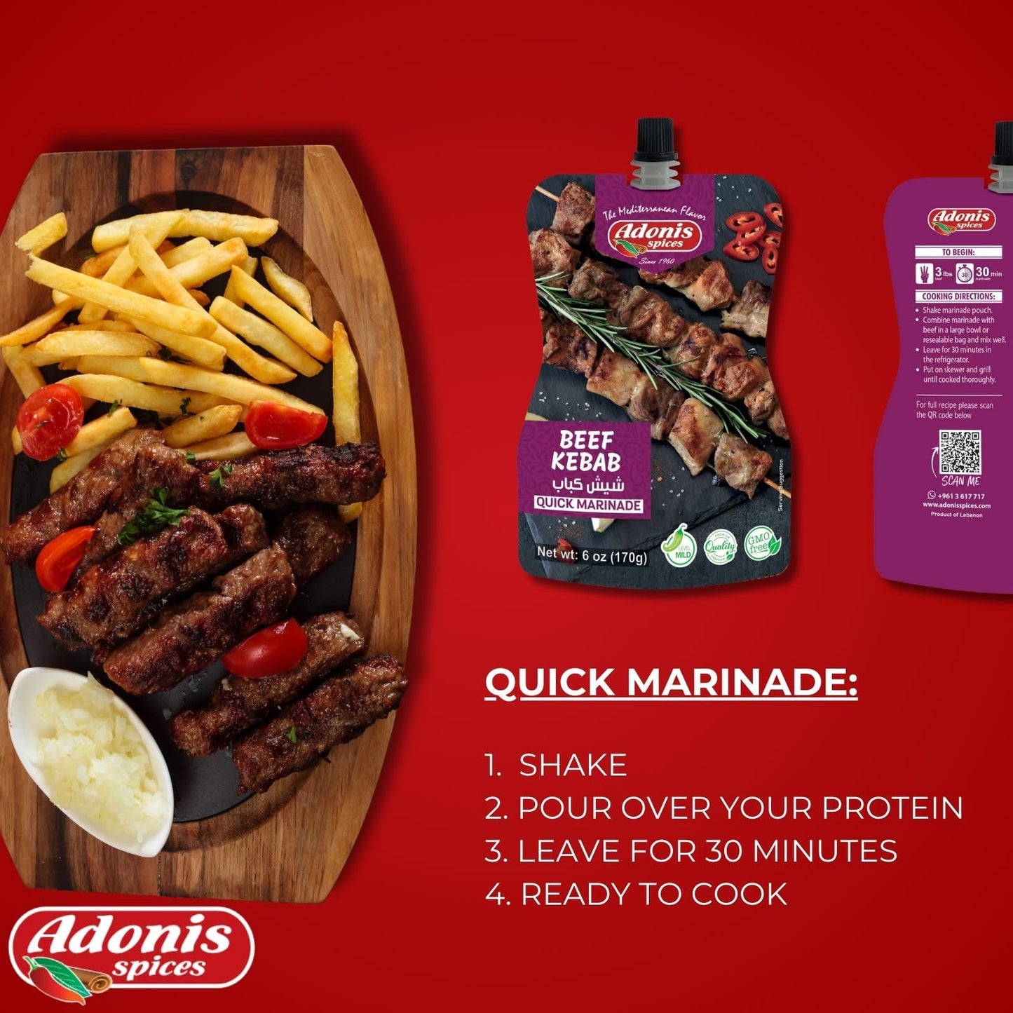 Adonis - Beef Kebab Quick Marinade, 6 Oz (170G), Ready To Use Liquid Seasoning Marinade