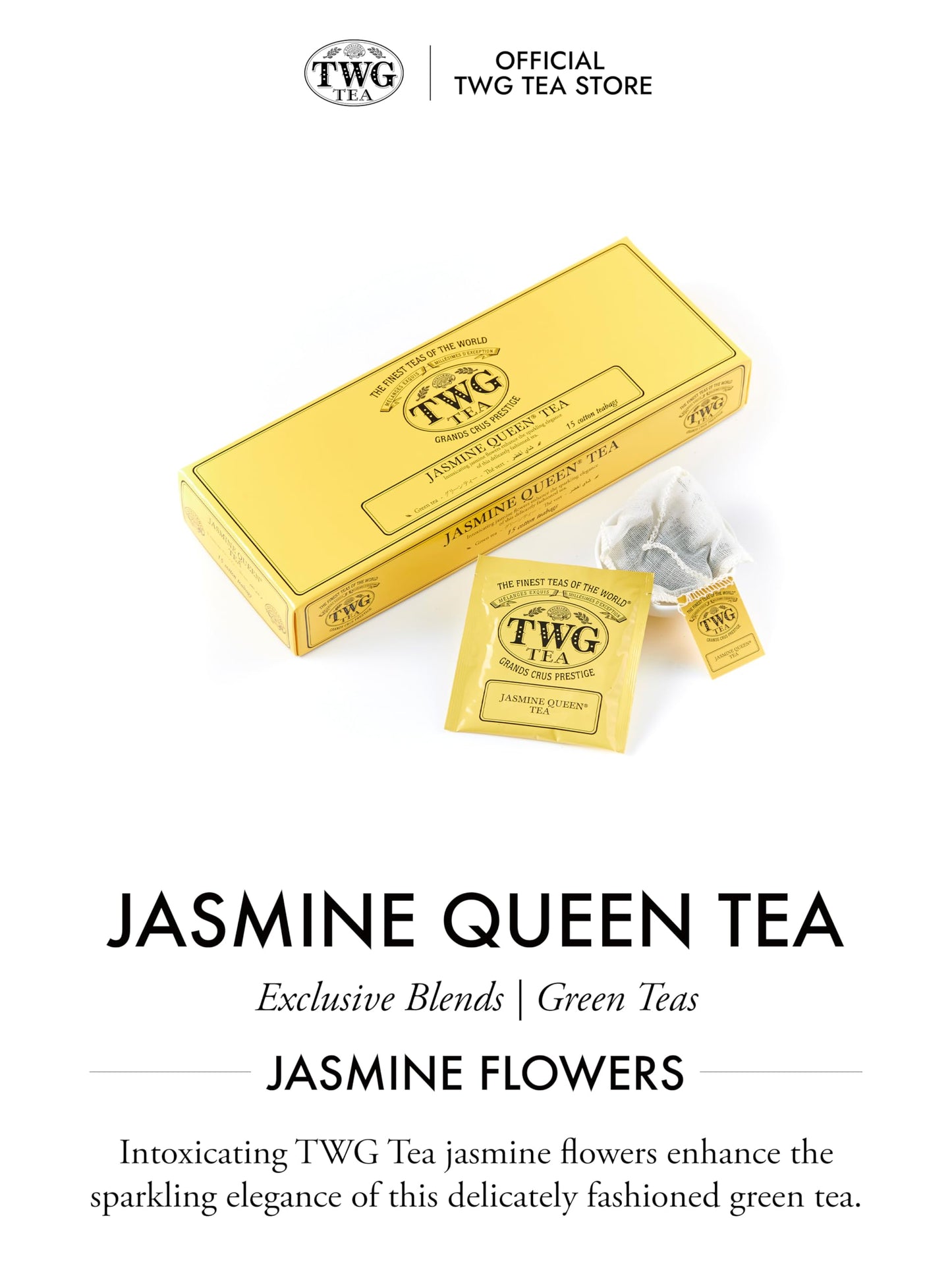 Twg Tea | Jasmine Queen Tea | Green Tea | Sweet Lemon & Rose | 15 Hand Sewn Cotton Teabags | Gift Set
