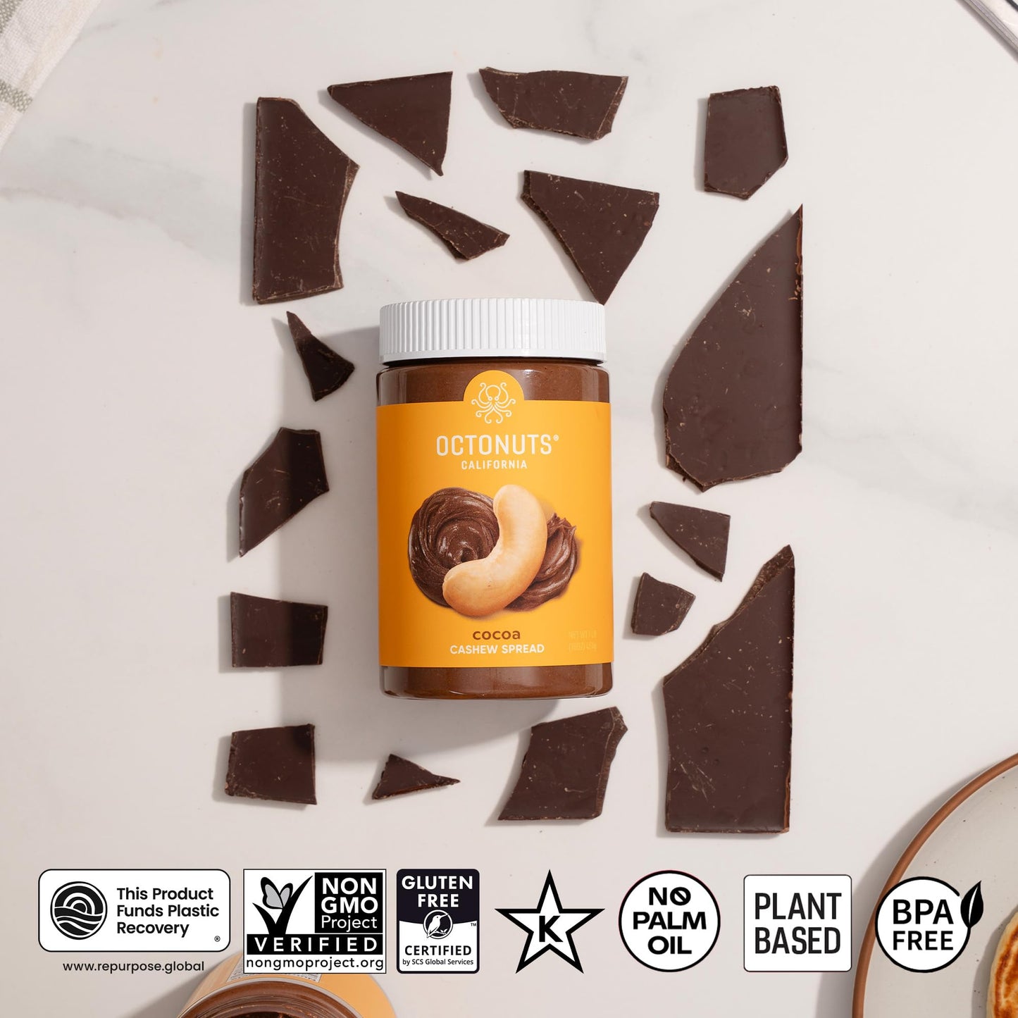 Octonuts Cocoa Cashew Spread - 16 oz, Chocolate Nut Spread, Gluten-Free, Vegan, Non-GMO, Soy and Dairy-Free, Peanut-Free, No Pal