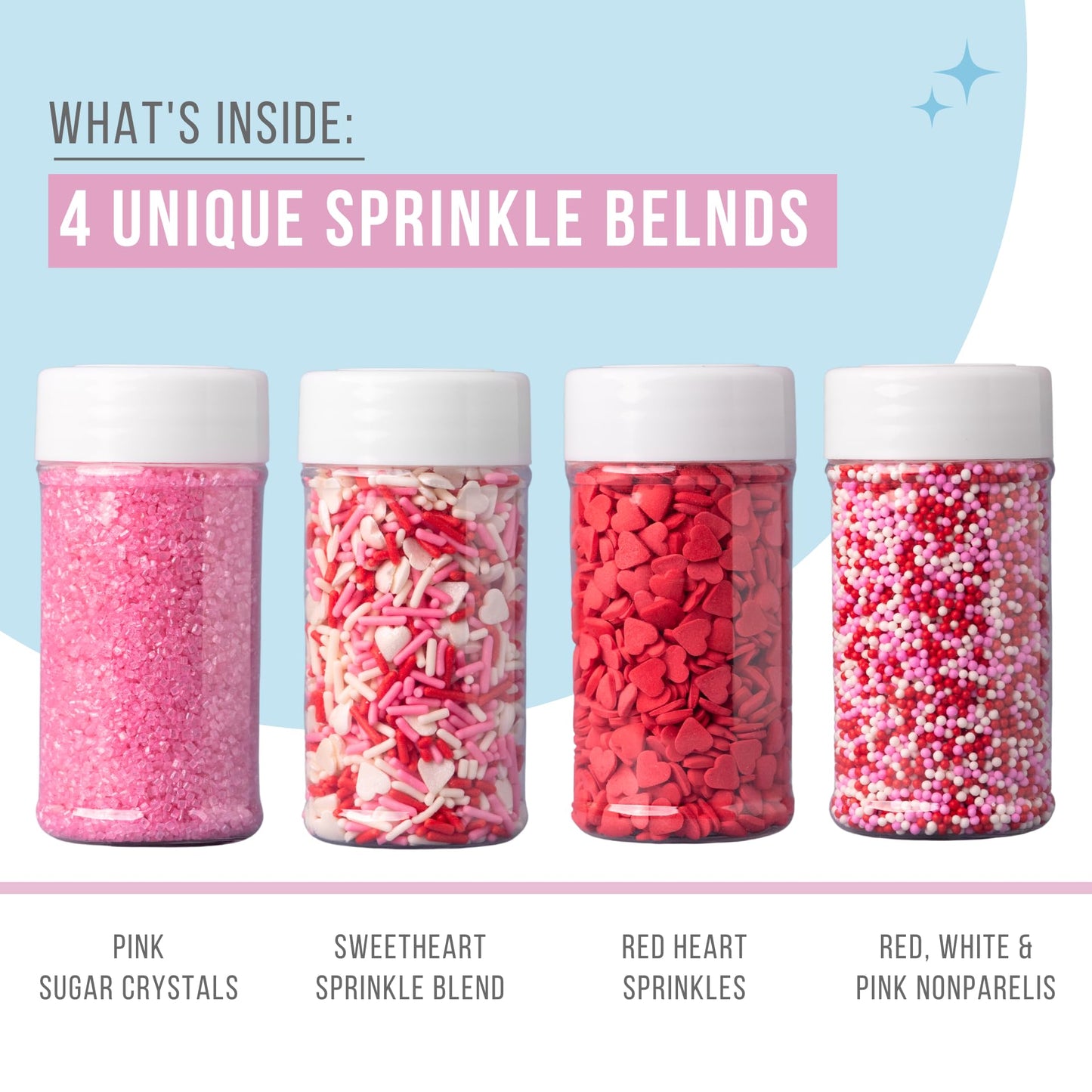 Sweets Indeed Heart Sprinkles, 4 Pack, Edible Sprinkle Mix, Perfect For Cake Decorations, Baking, Ice Cream, Cookies, Cupcake To