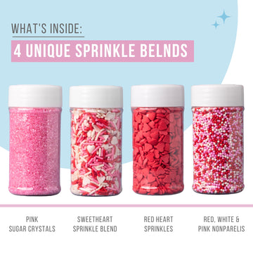 Sweets Indeed Heart Sprinkles, 4 Pack, Edible Sprinkle Mix, Perfect For Cake Decorations, Baking, Ice Cream, Cookies, Cupcake To