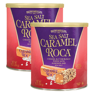 Brown & Haley Sea Salt CARAMEL ROCA Canister, Individually Wrapped Caramel Buttercrunch Toffee (10 Ounce (Pack of 2))