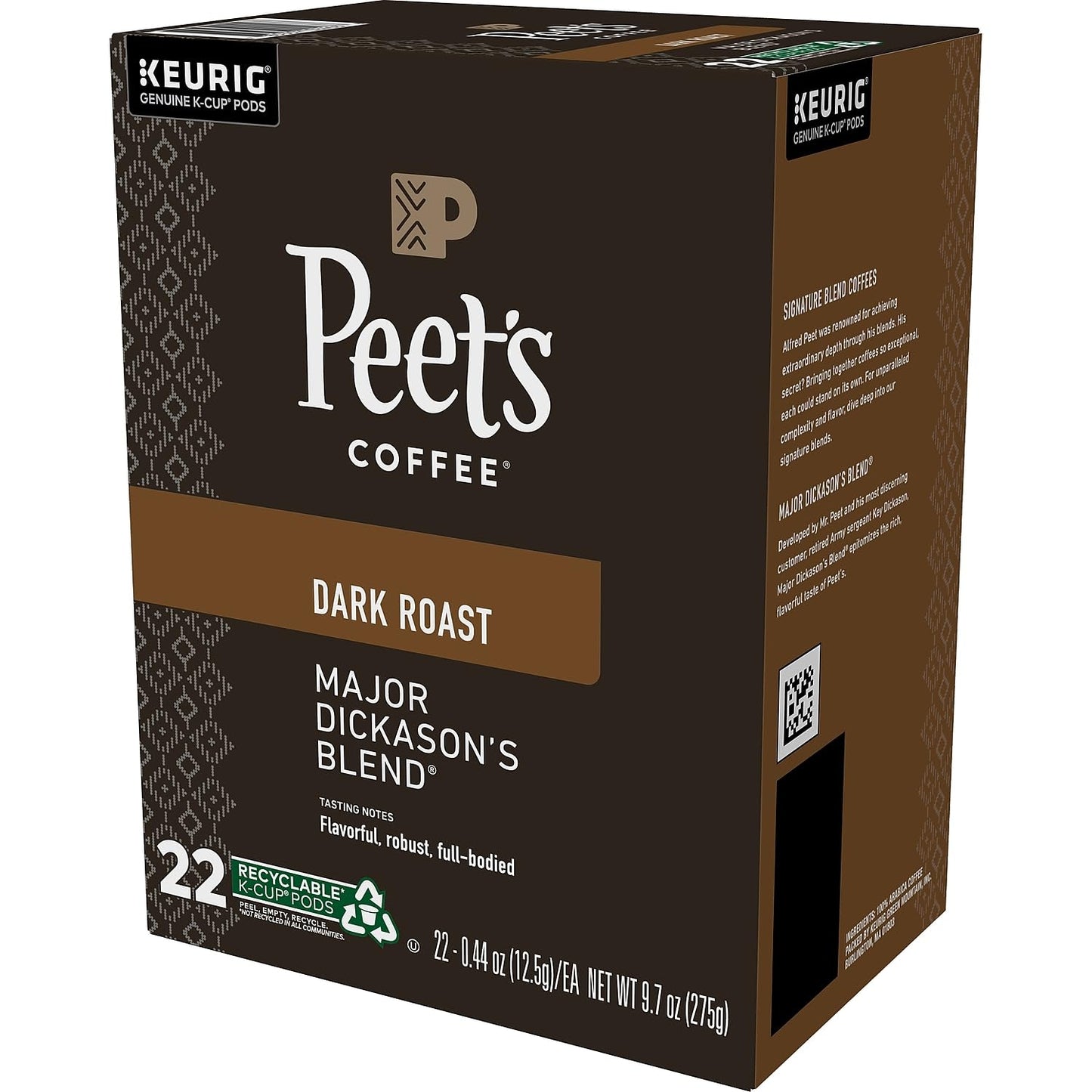 Peets Coffee Major Dickason’s Blend K-Cups, 88 Count, Compatible with Keurig, Pack of 1