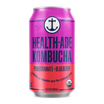 Health-Ade Pomegranate Blueberry Kombucha, Organic Drink, 12-Pack (11.5 Fl Oz Cans) - Fermented Tea with Probiotics, Detoxifying