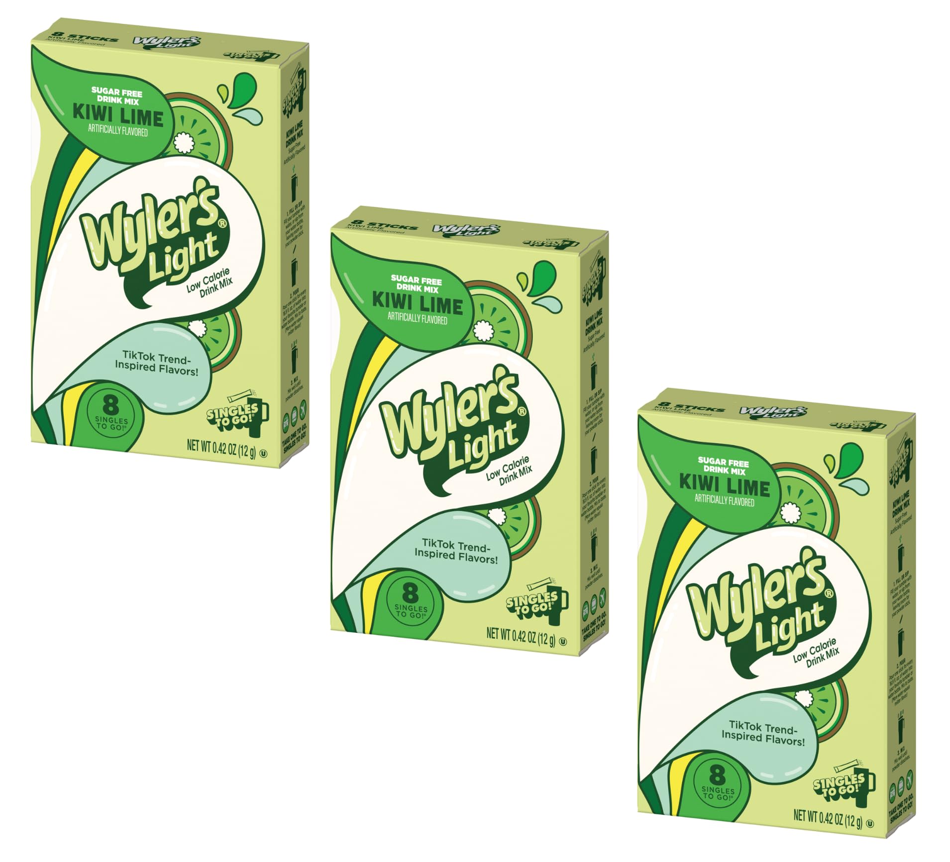 Wylers Light Kiwi Lime Powdered Drink Mix, Pack of 3, 24 Total Servings, 0.42 Ounce Each