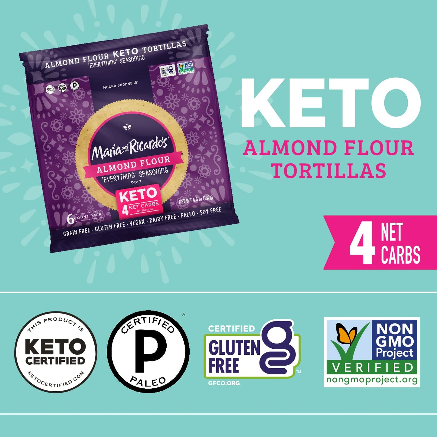 Maria & Ricardo s KETO Tortillas | Almond  Everything Seasoning  | Low Carb | Grain Free | Paleo | Non GMO | Vegan | Gluten F