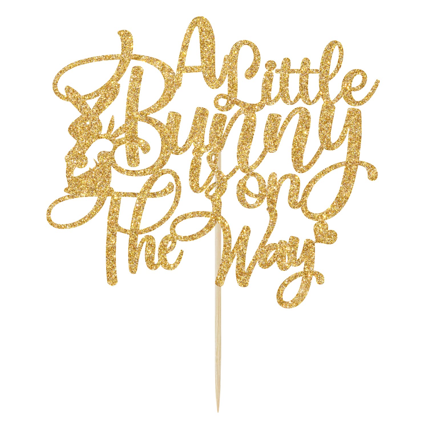 A Little Bunny Is On The Way Cake Topper - Gender Reveal Cake Topper - Easter Themed Baby Shower  Easter Baby Announcement Supplies  Gold Glitter