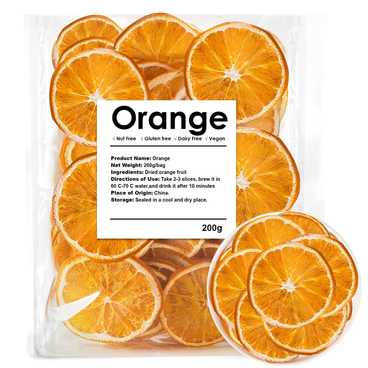 Dehydrated Dried Oranges For Cocktails, Dried Orange Slices 7oz/200g, No Sugar Added Fruit Tea (7 OZ)