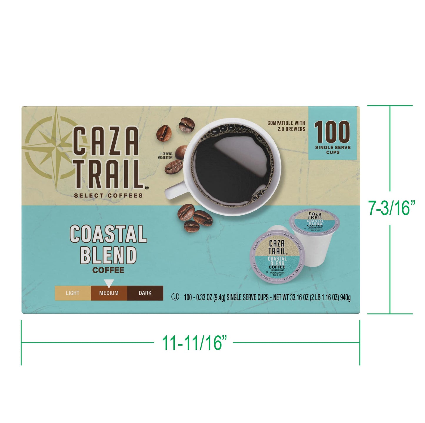 Caza Trail Coffee Pods  Coastal Blend  Single Serve (Pack of 100) (Packaging May Vary)
