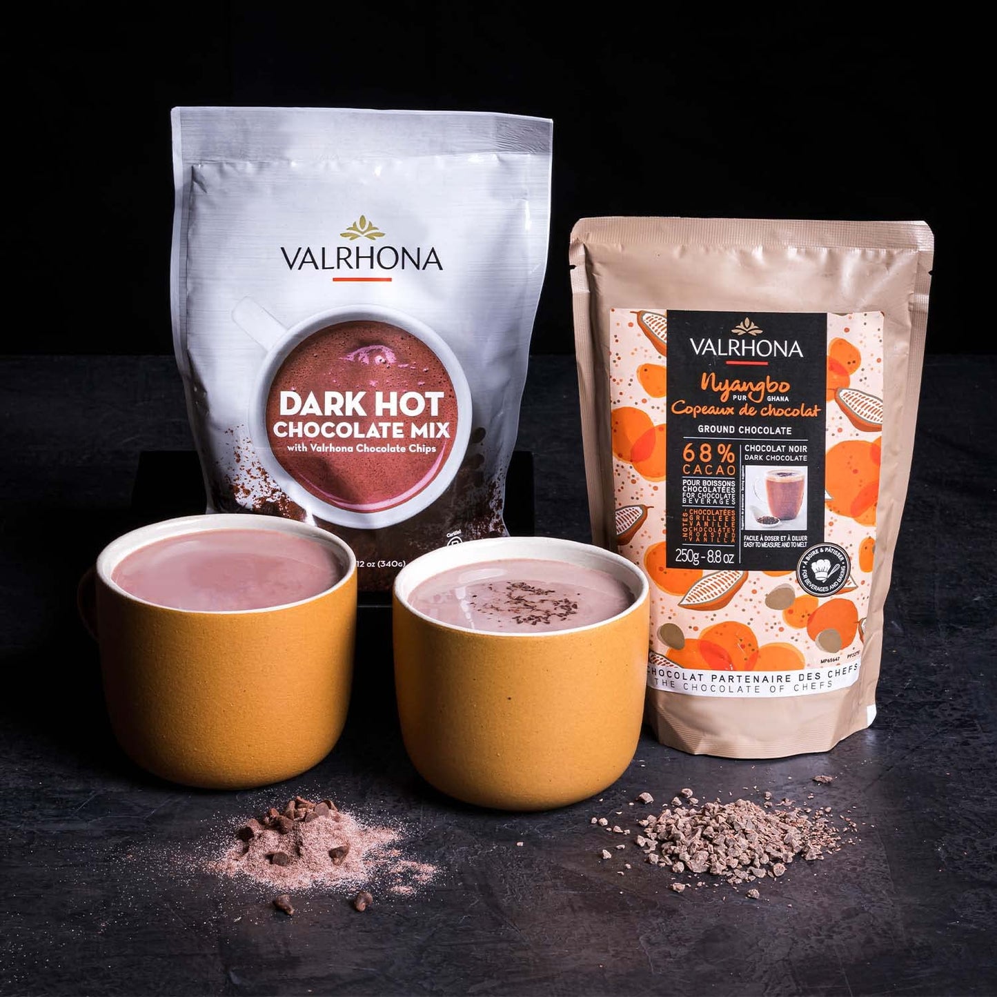 Valrhona Premium Dark Hot Chocolate Sweet Mix. Rich Smooth & Full Of Dark Chocolate Flavor. Dark Hot Chocolate Cocoa Powder With