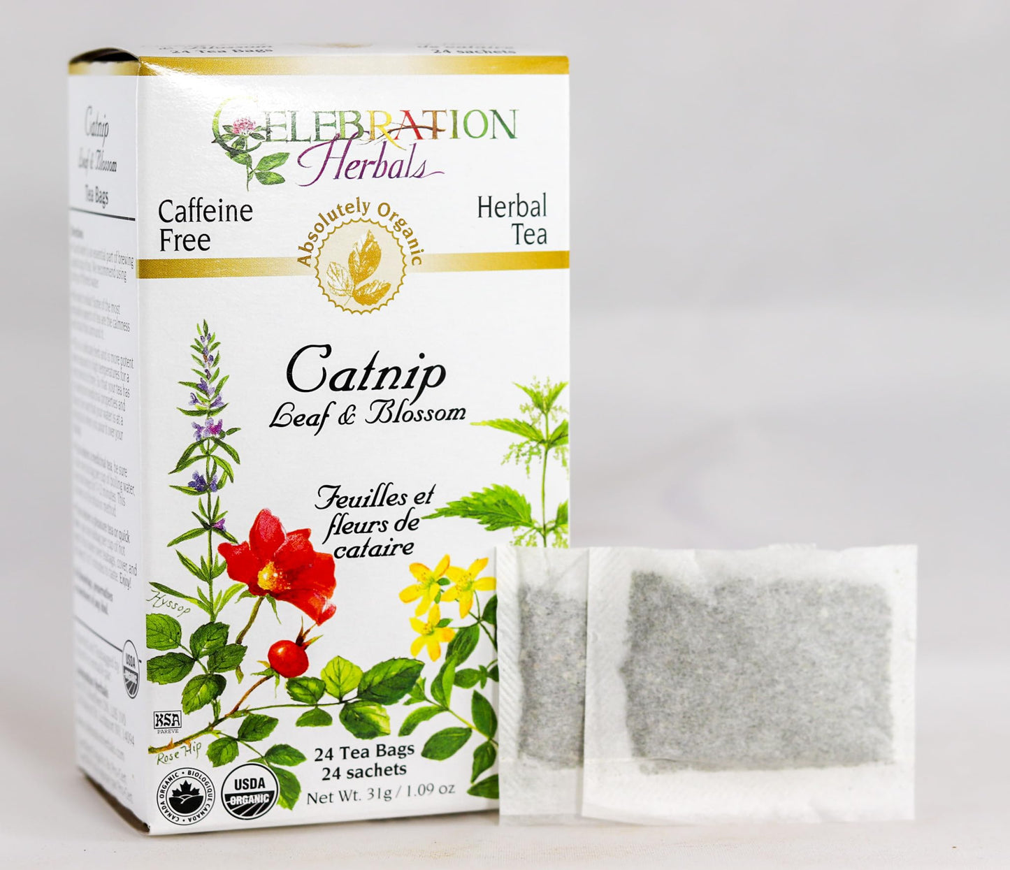 Celebration Herbals Organic Catnip Leaf and Blossom Tea Bags, 24 Count, Multicolored