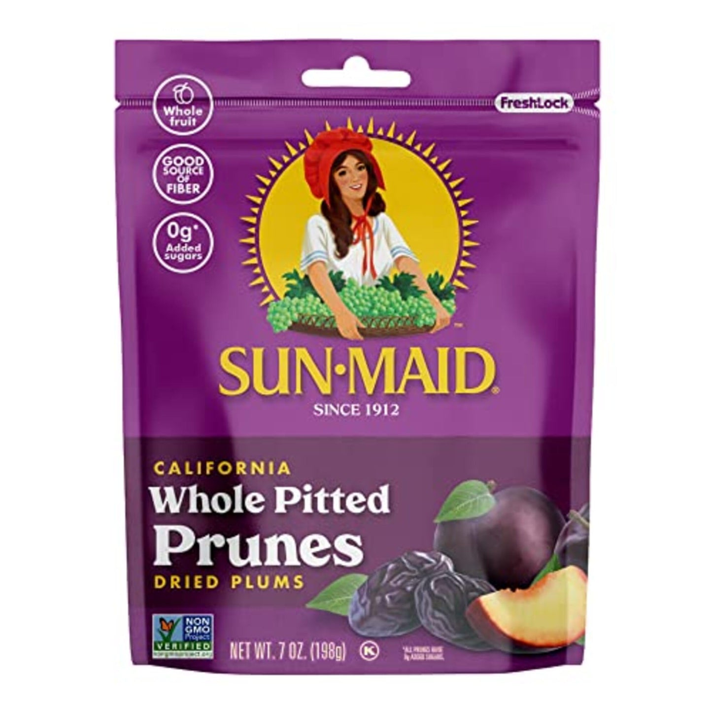 Sun-Maid California Sun-Dried Whole Pitted Prunes - (12 Pack) 7 oz Resealable Bag - Dried Plums - Dried Fruit Snack for Lunches,
