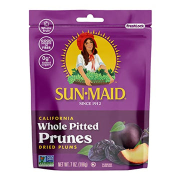 Sun-Maid California Sun-Dried Whole Pitted Prunes - (12 Pack) 7 oz Resealable Bag - Dried Plums - Dried Fruit Snack for Lunches,