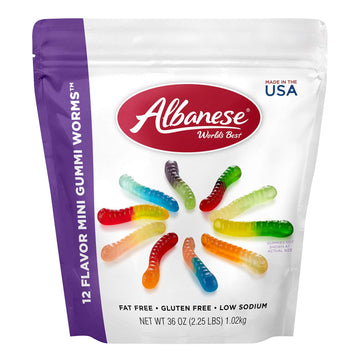 Albanese World'S Best 12 Flavor Mini Gummi Worms, 36Oz Bag Of Candy, Soft & Chewy Candy Snacks, Fruity Flavor Assortment