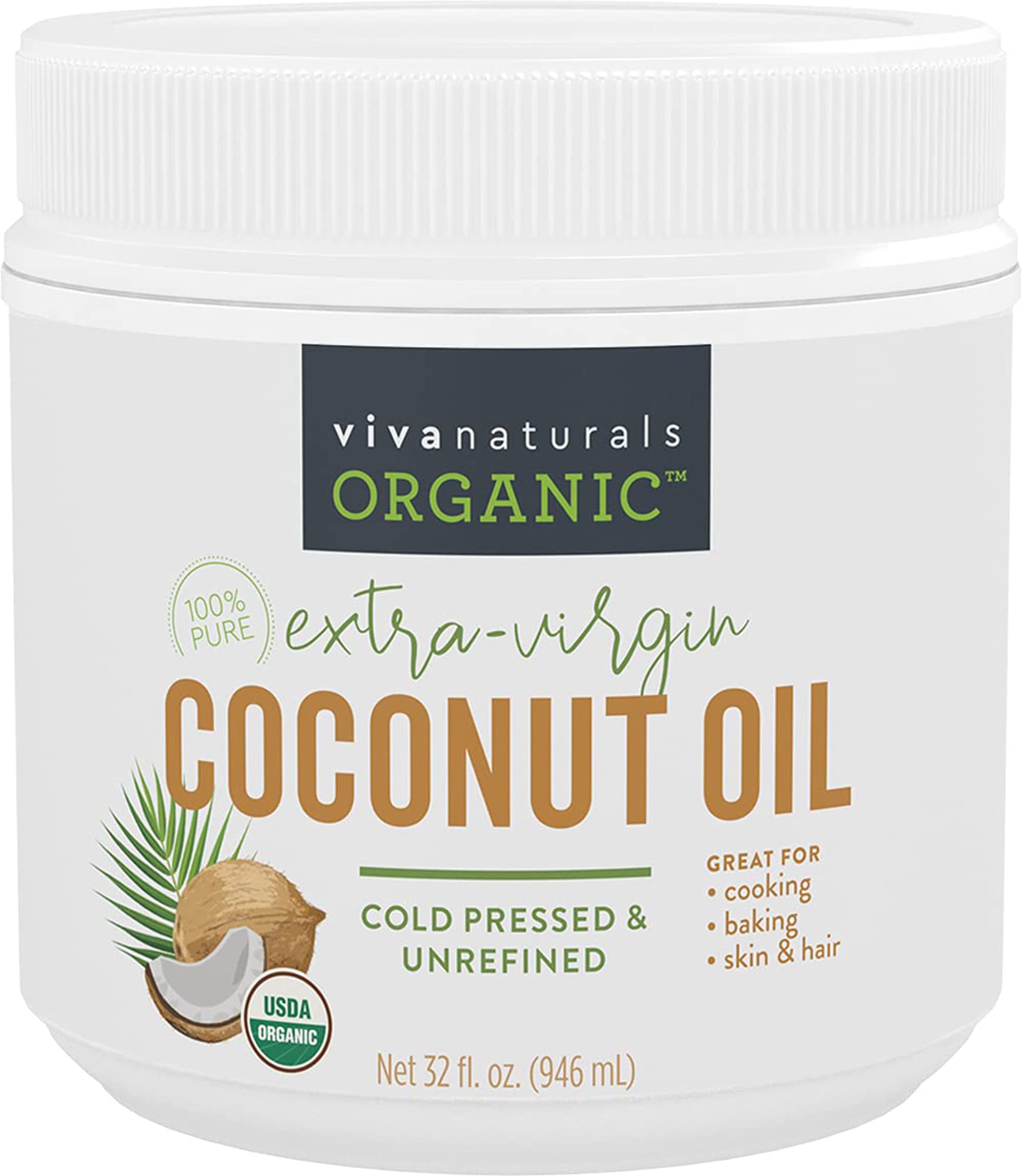 Viva Naturals Organic Coconut Oil - Unrefined And Cold-Pressed, Natural Hair Oil, Skin Oil And Cooking Oil With Fresh Flavor, No